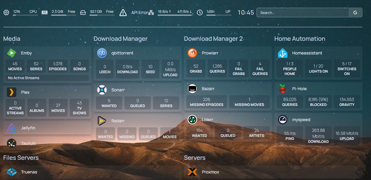 Homepage dashboard